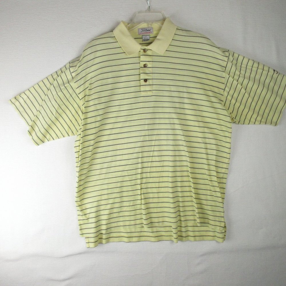 Titleist Butter Yellow Striped Pique Polo Size L Cotton